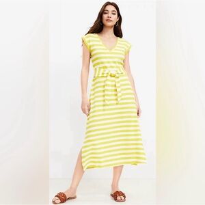 LOFT Maxi Tie Waist Dress Yellow White stripes Size medium